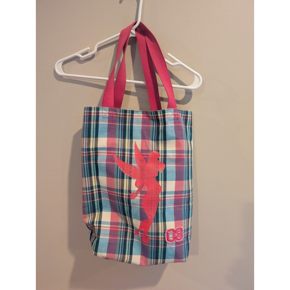 2008 PATCH Disney parks resort Tote Bag TinkerBell Plaid Pink Varsity Chenille